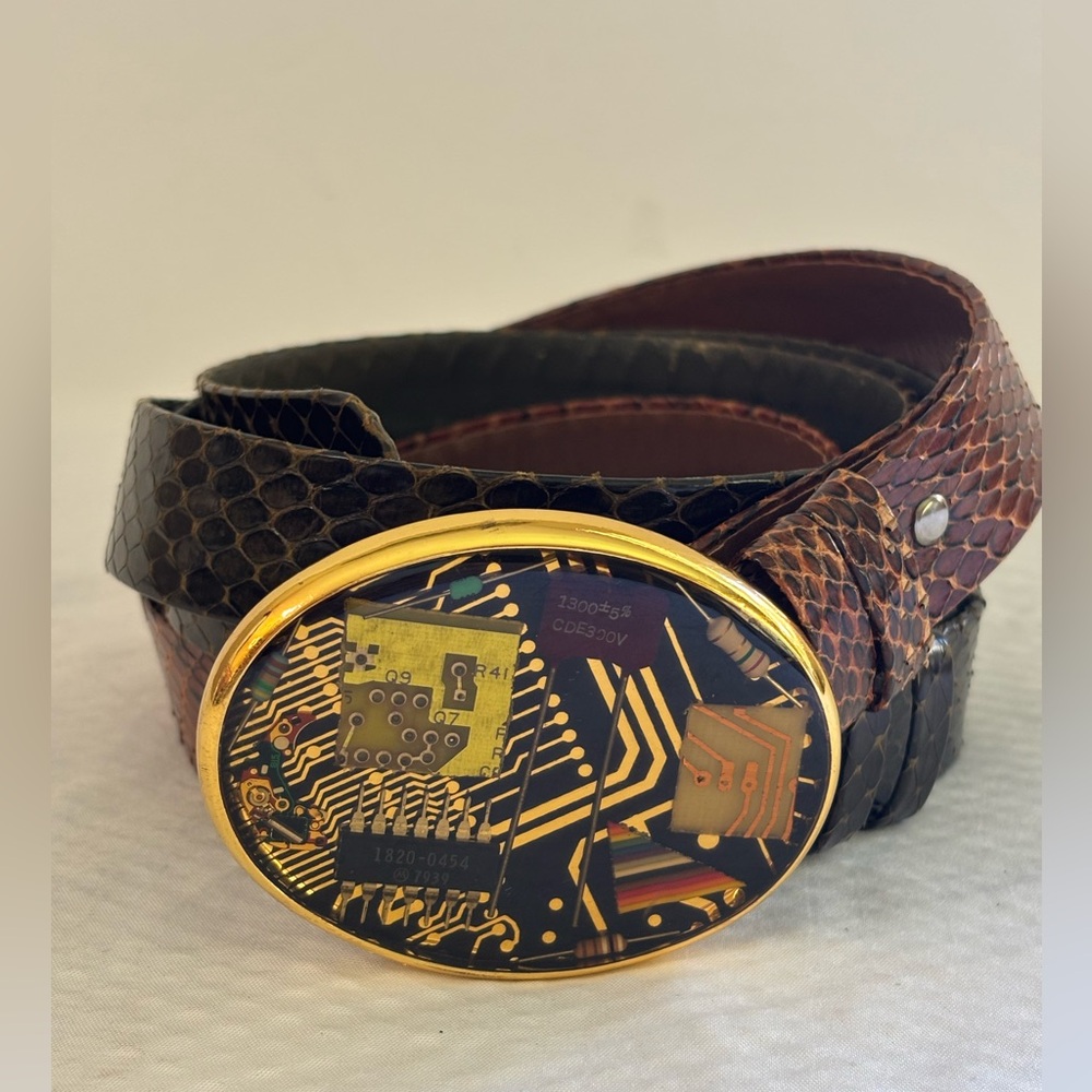 VON WEST Vintage 70’s Circuit Board Computer/Steampunk BUCKLE With Belts